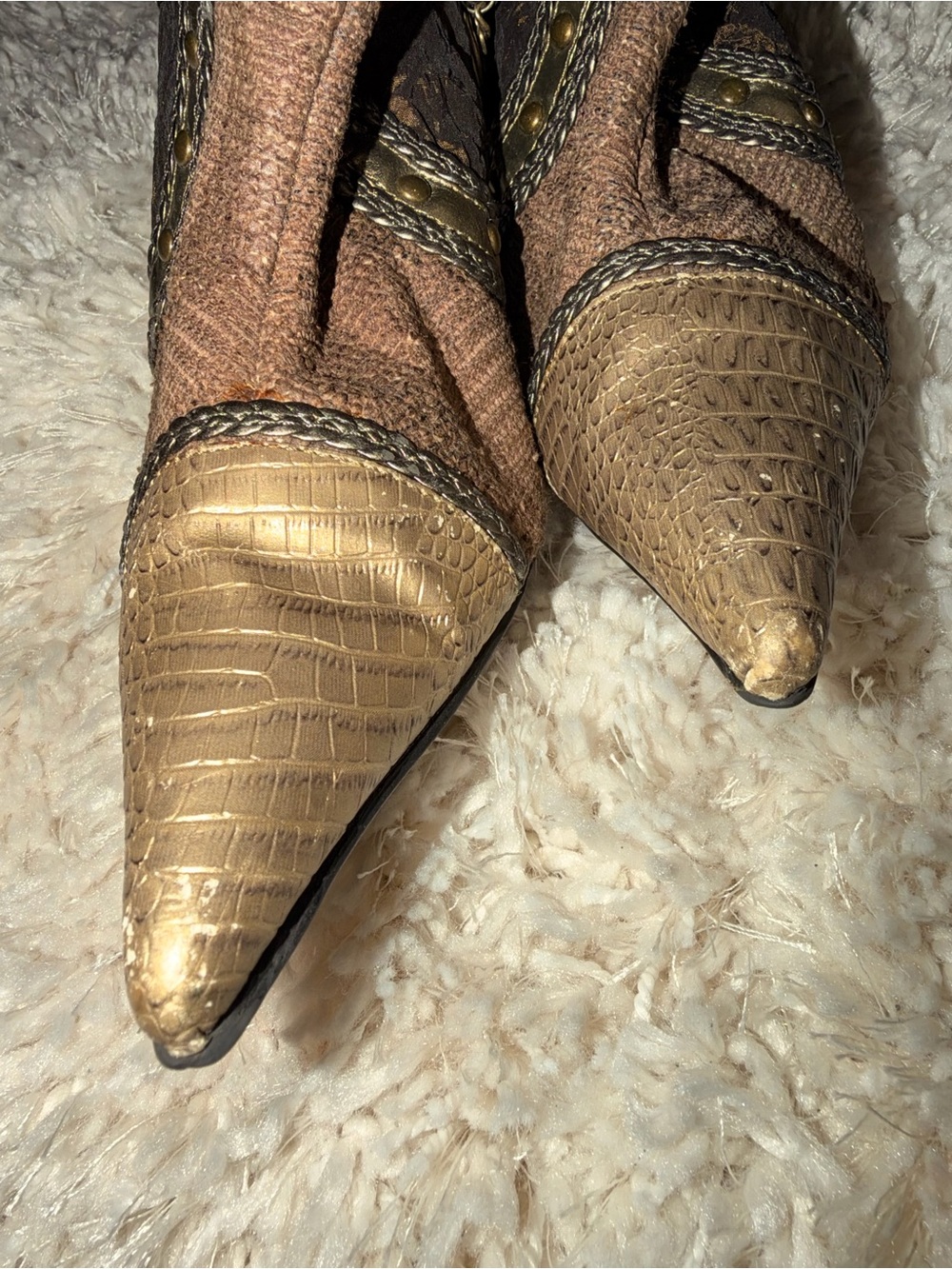 Vintage Y2K Wild Rose Brown & Gold Snakeskin Print Boots - Picture 10 of 11